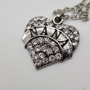 NaNa Silver Heart Pendant Necklace with Clear Crystals